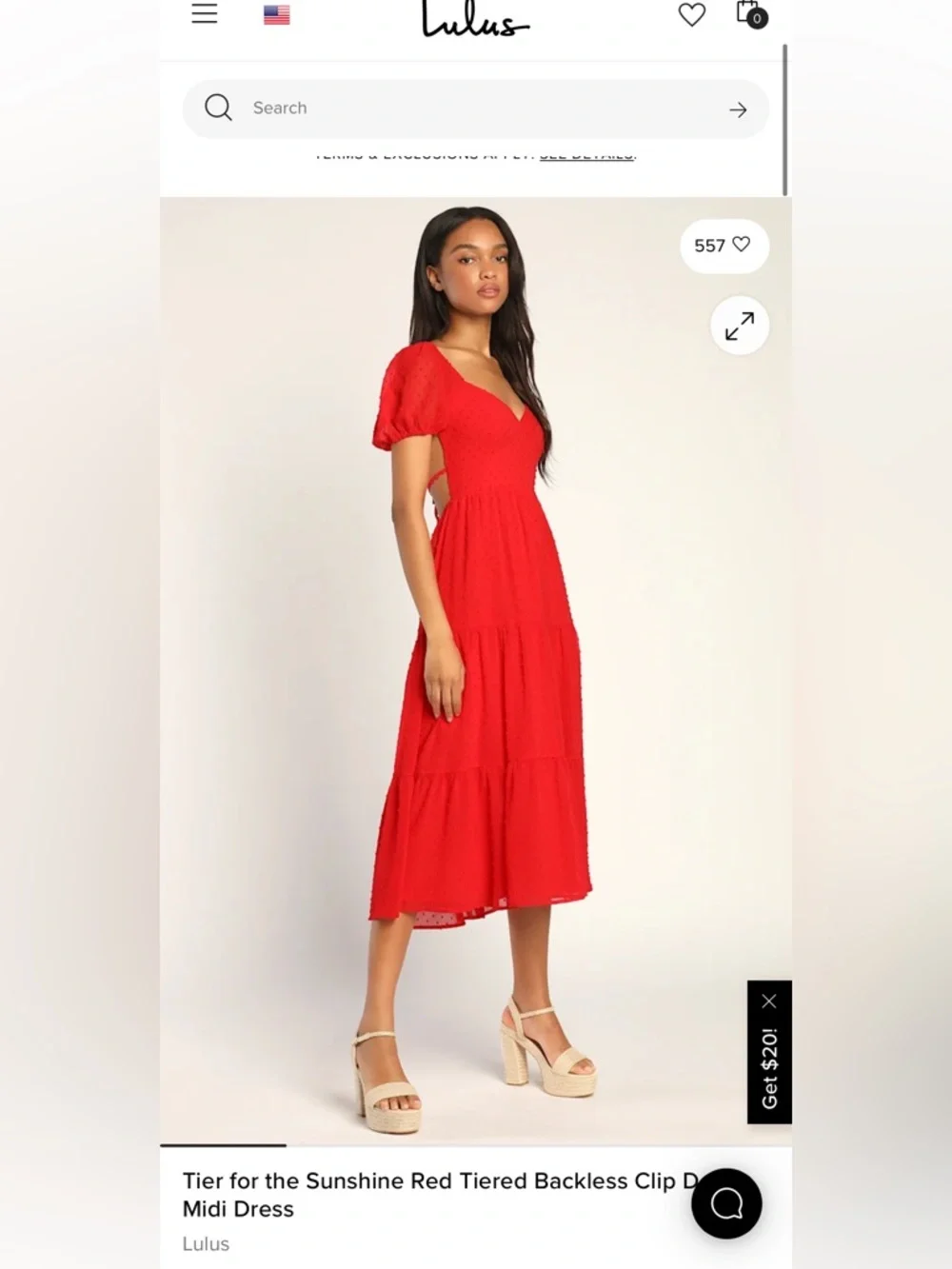 Lulu’s Red Puff Sleeve Midi Dress - Women's Elegant Scoop Neck - Picture 2 of 4